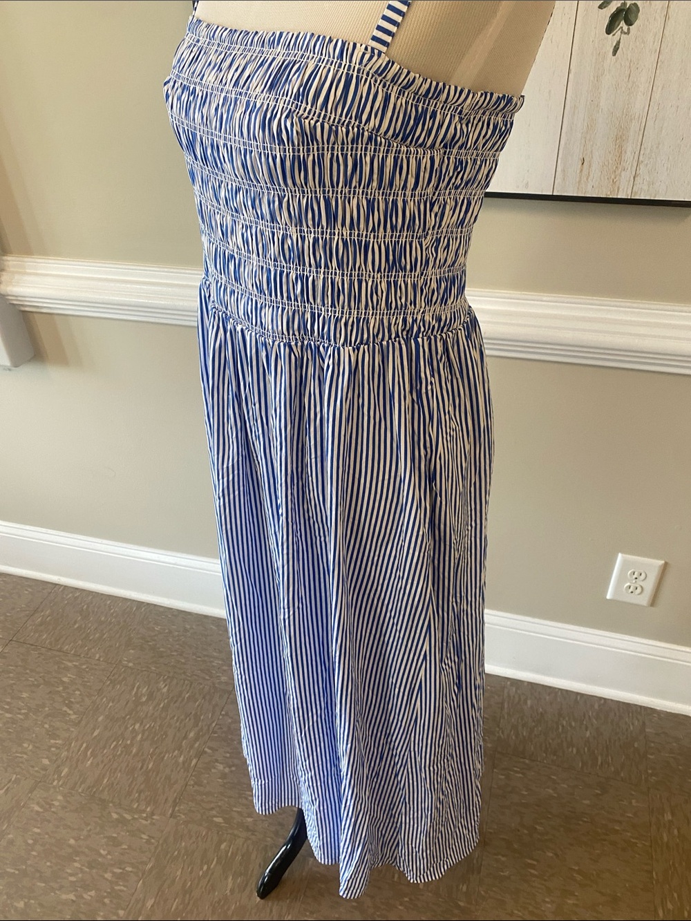 Market & Spruce Light Blue and White Striped Smocked Dress - Picture 3 of 10